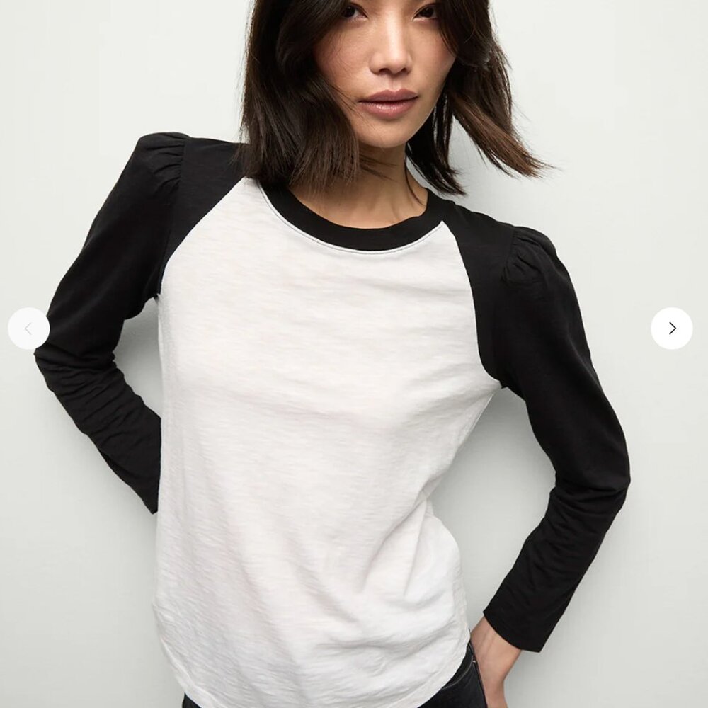 Veronica Beard Mason Baseball Tee, white/green, xs